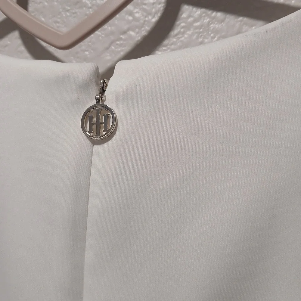 Tommy Hilfiger White Ruffle Sleeve Shift Dress Plus Size 16W Logo Zip